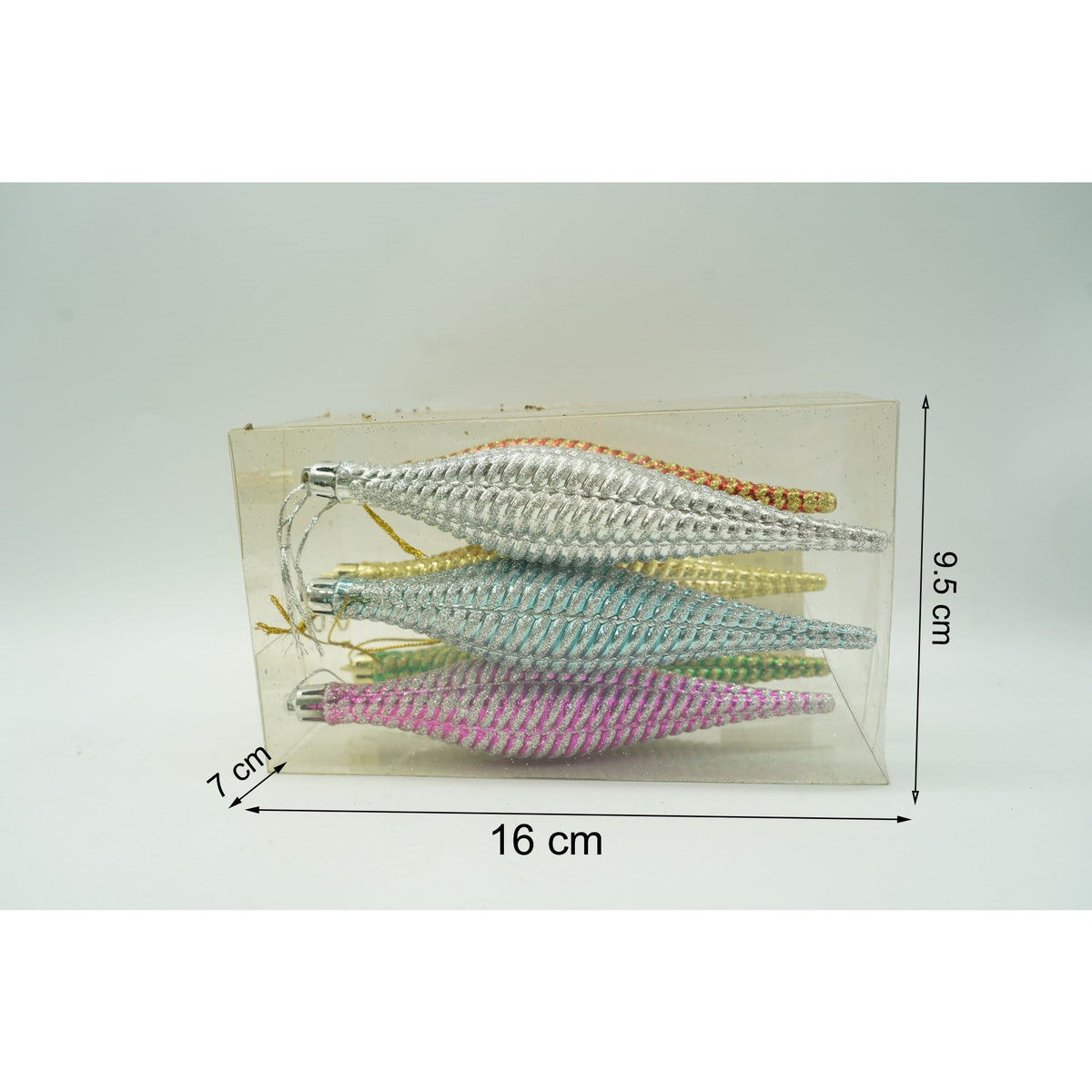 Set 6 Ornamente pentru Brad Crăciun, Formă Asimetrică, Plastic cu Finisaj Sclipitor, Multicolor, Diametru 3.5 cm