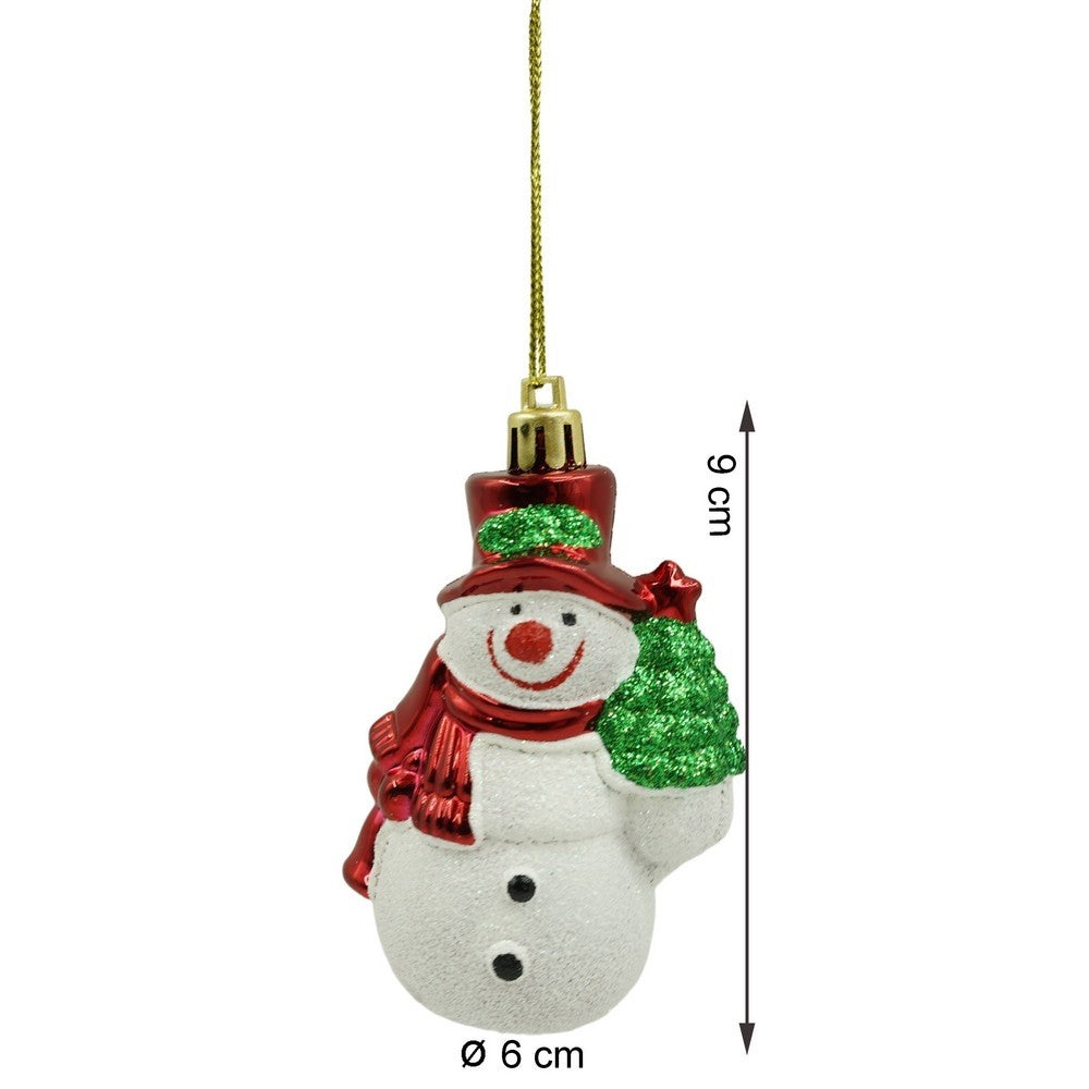 Set 3 Ornamente de Brad Om de Zapada, Decoratiuni Craciun cu Sclipici, Plastic Rezistent, Alb si Rosu, Cutie 9 x 6 x 4 cm