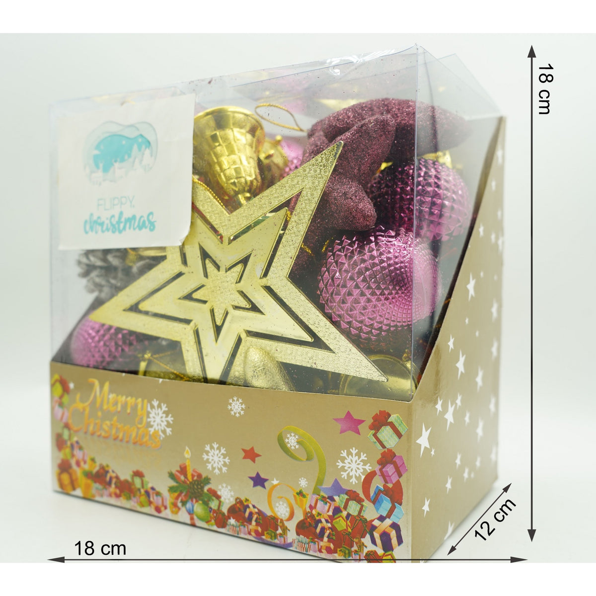 Set 50 Ornamente de Brad Tip Glob, Decoratiuni de Craciun cu Finisaj Sclipitor, Plastic Rezistent, Rosu si Auriu, Cutie Depozitare 18x12x18 cm