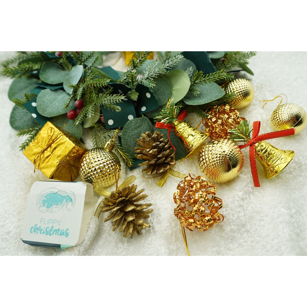 Set 24 Globuri de Craciun pentru Brad, Ornamente din Polistiren cu Sclipici, Multicolor, 29 x 19 x 5 cm