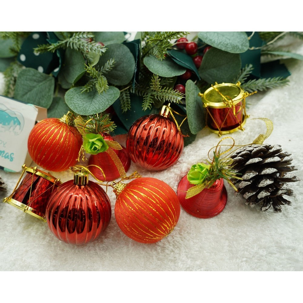 Set 24 Ornamente de Brad Tip Glob, Finisaj Sclipitor, Polistiren, Rosu si Maro, Cutie 29 x 19 x 5 cm