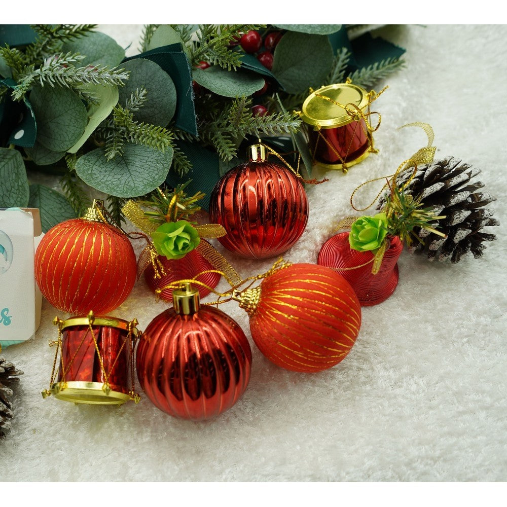 Set 24 Ornamente de Brad Tip Glob, Finisaj Sclipitor, Polistiren, Rosu si Maro, Cutie 29 x 19 x 5 cm