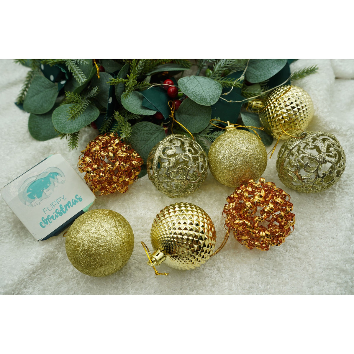 Set 28 Globuri Crăciun, Ornamente pentru Brad cu Finisaj Sclipitor, Polistiren, Cupru și Auriu, Cutie Depozitare 18x18x22 cm