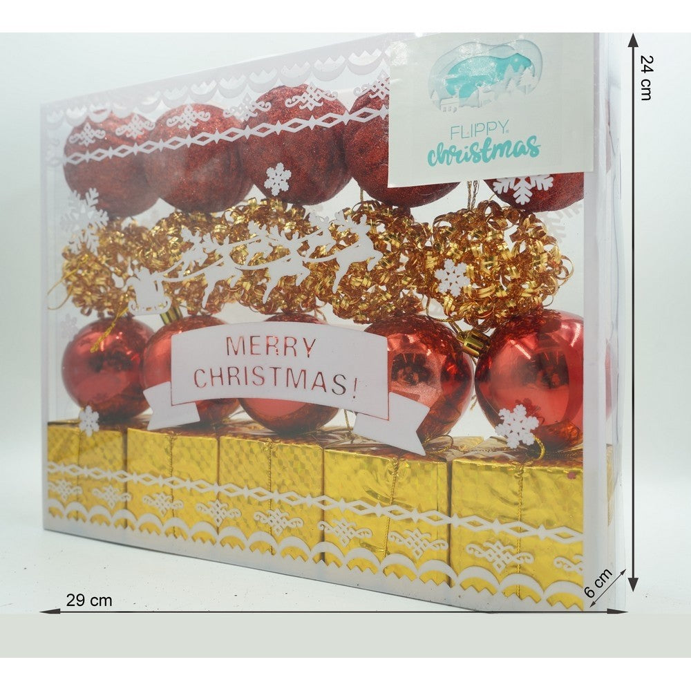 Set 20 Globuri pentru Bradul de Craciun, Ornamente Festive din Polistiren cu Finisaj Sclipitor, Rosu si Auriu, Diametru 6 cm