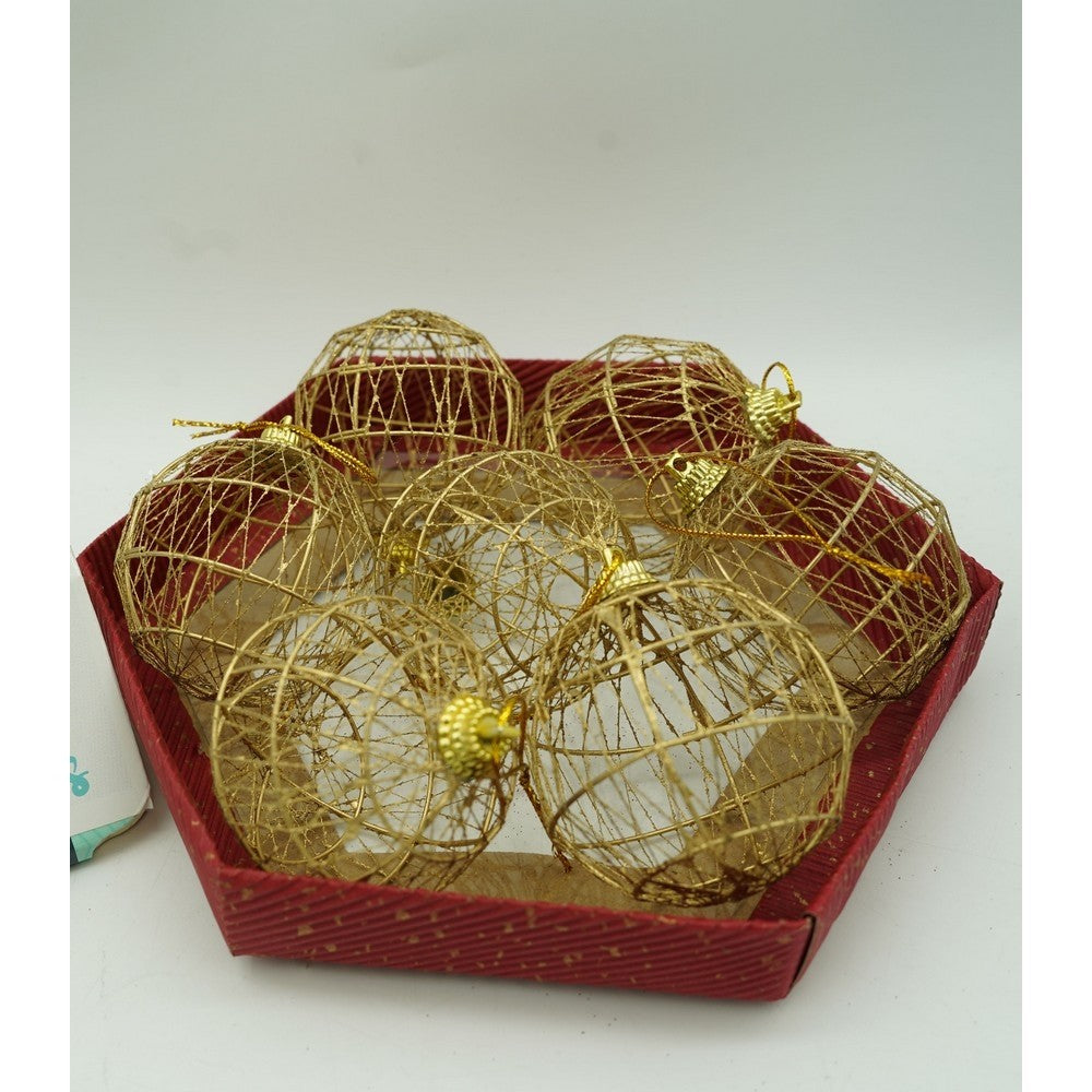 Set 28 Ornamente de Brad Tip Glob, Finisaj Sclipitor, Polistiren, Rosu si Auriu, Cutie Depozitare 18x22x18 cm