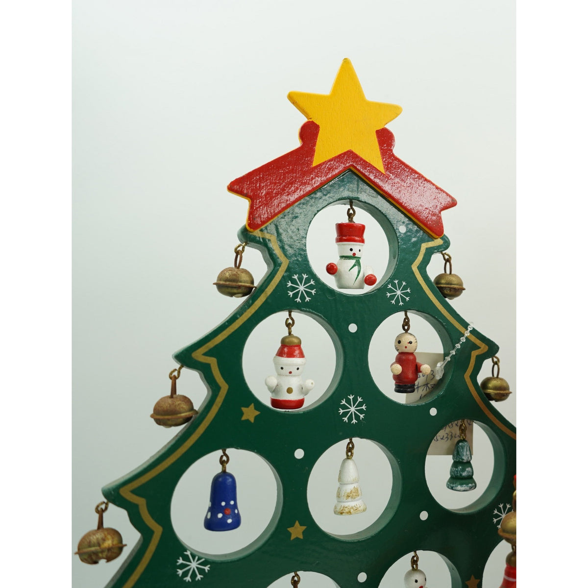 Brad De Crăciun Decorativ Din Lemn, 15 Cavități Cu Ornamente Detașabile, Verde, 25.5 cm x 33 cm