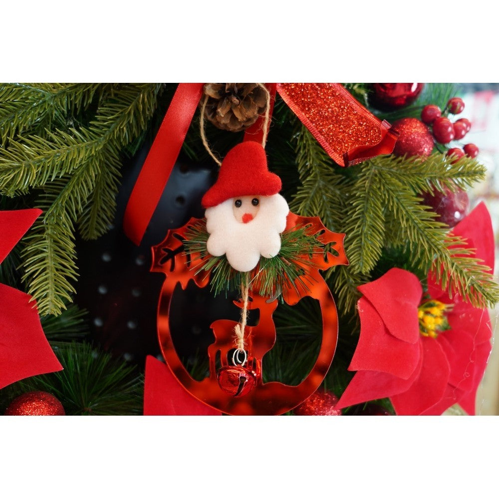 Ornament Brad Crăciun, Ren cu Clopoței, Acril Lucios, Rezistent Interior și Exterior, Roșu, 15 x 20 cm