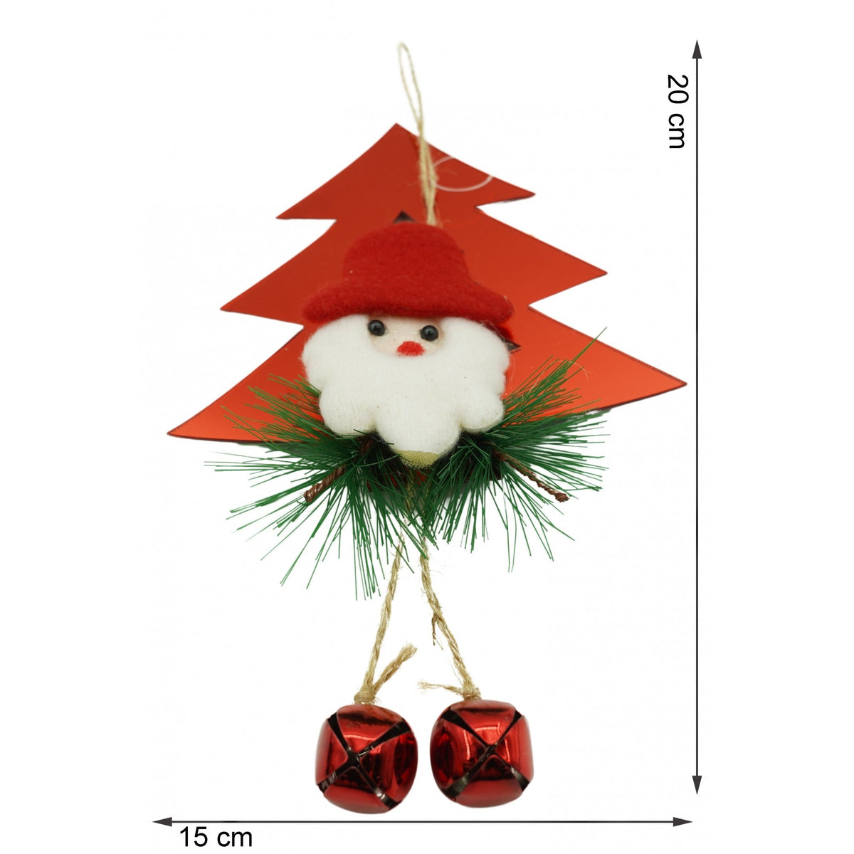 Ornament Crăciun Brad cu Clopoței, Decorativă Suspendată, Acril Lucios, Interior și Exterior, Roșu, 15 x 20 cm