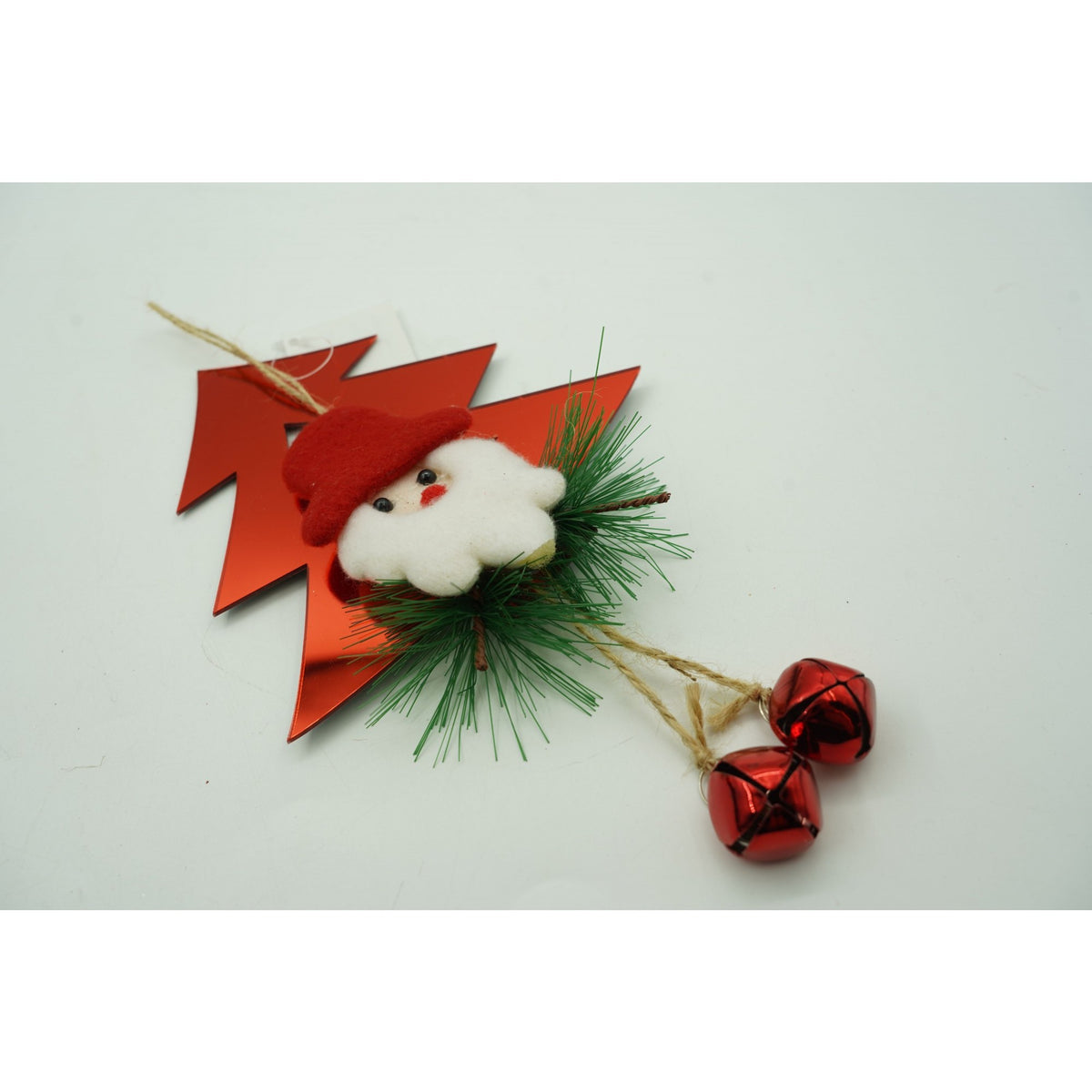 Ornament Crăciun Brad cu Clopoței, Decorativă Suspendată, Acril Lucios, Interior și Exterior, Roșu, 15 x 20 cm