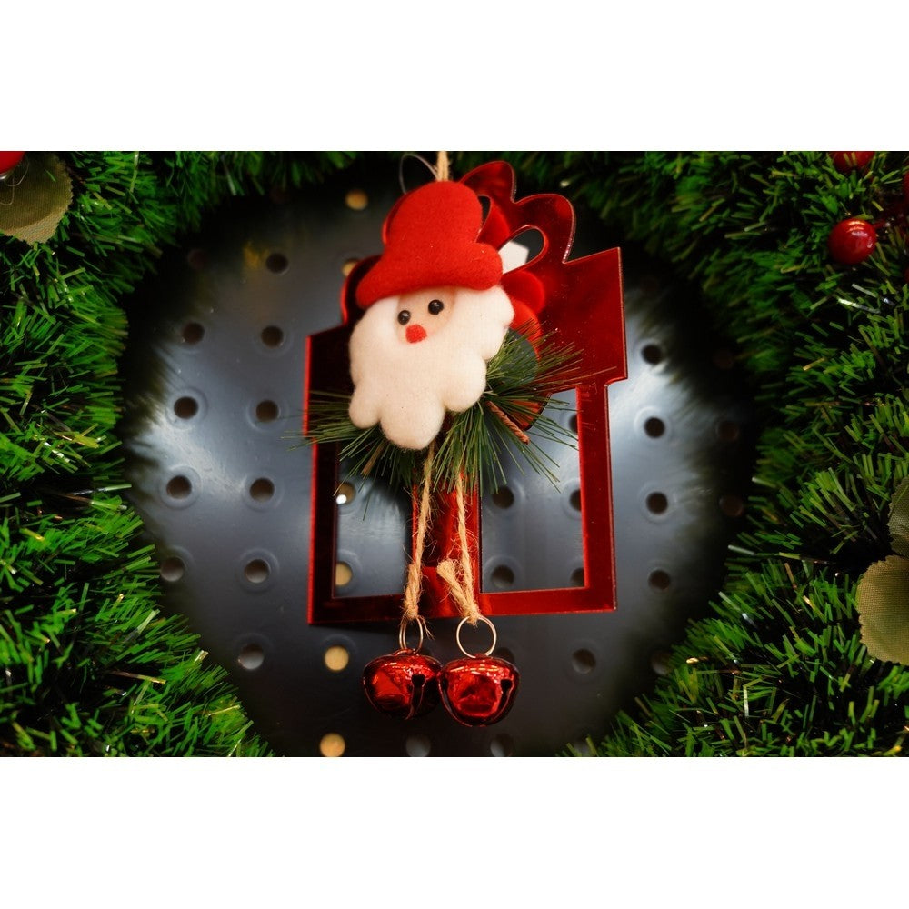 Ornament Brad Crăciun Cu Clopoței, Decorațiune Festivă Suspendată, Aspect Lucios, Acril, Roșu, 15 x 20 cm