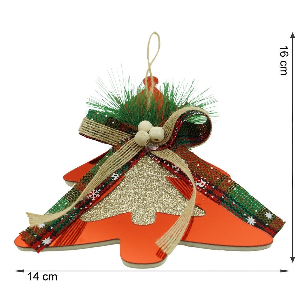 Ornament Brad de Craciun, Decoratiune in Forma de Brad, Efect Lucios, Acril, Rosu, 14 x 16 cm