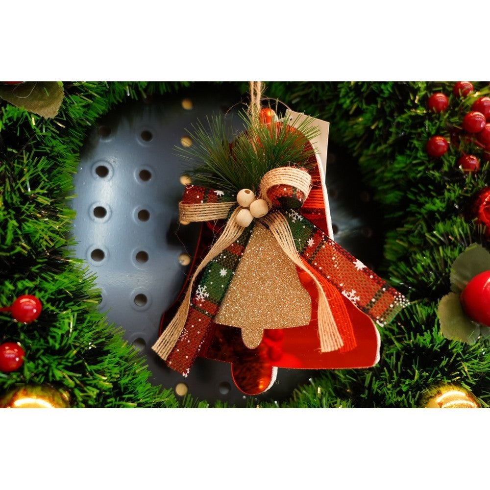 Ornament Brad Crăciun în Formă de Clopoțel, Finisaj Lucios, Acril Rezistent, Interior și Exterior, Roșu, 14 x 16 cm