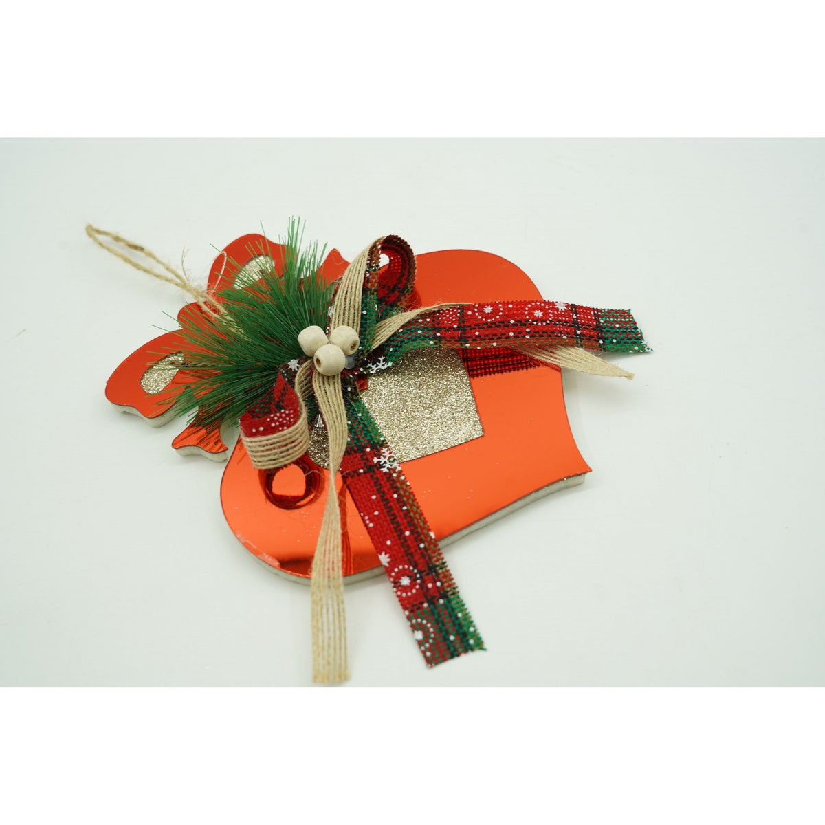 Ornament Brad Crăciun în Formă de Inimă, Finisaj Roșu Lucios, Acril Rezistent Interior și Exterior, 15 x 15 cm