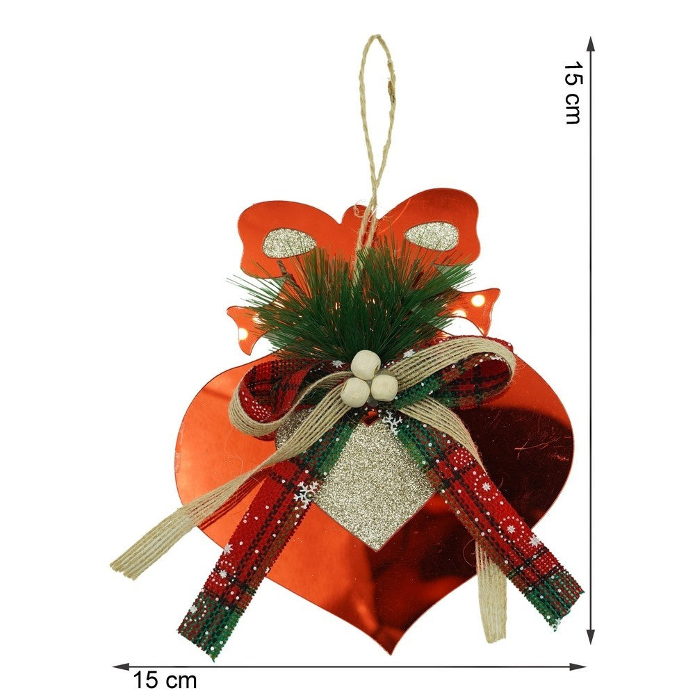 Ornament Brad Crăciun în Formă de Inimă, Finisaj Roșu Lucios, Acril Rezistent Interior și Exterior, 15 x 15 cm