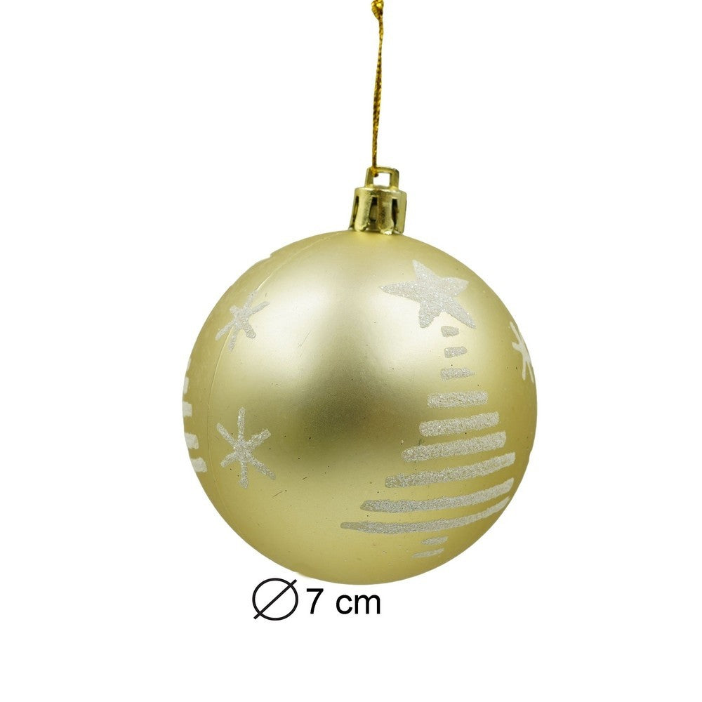 Set 6 Ornamente Brad, Globuri Crăciun cu Sclipici, Material Plastic Rezistent, Alb și Auriu, Diametru 7 cm