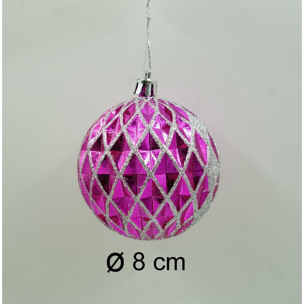 Set 6 Globuri de Craciun, Ornamente Brad cu Sclipici, Plastic Rezistent, Diametru 8 cm, Multicolor