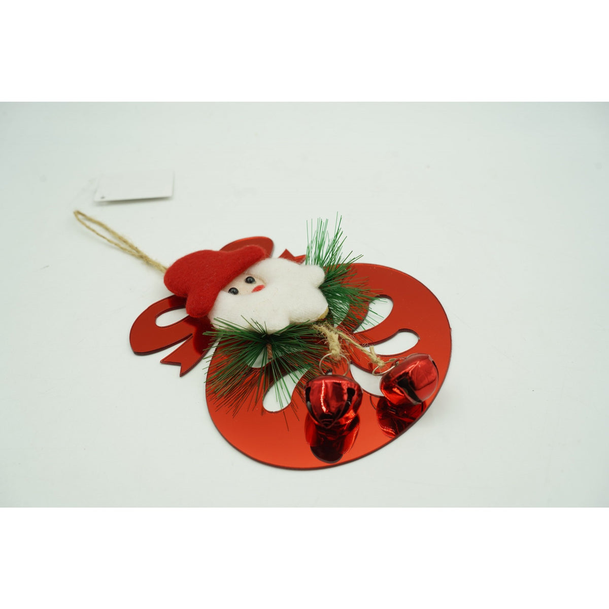 Ornament Brad Crăciun Rotund cu Clopoței, Model Decorativ Lucios, Acril, Roșu, 15 x 20 cm