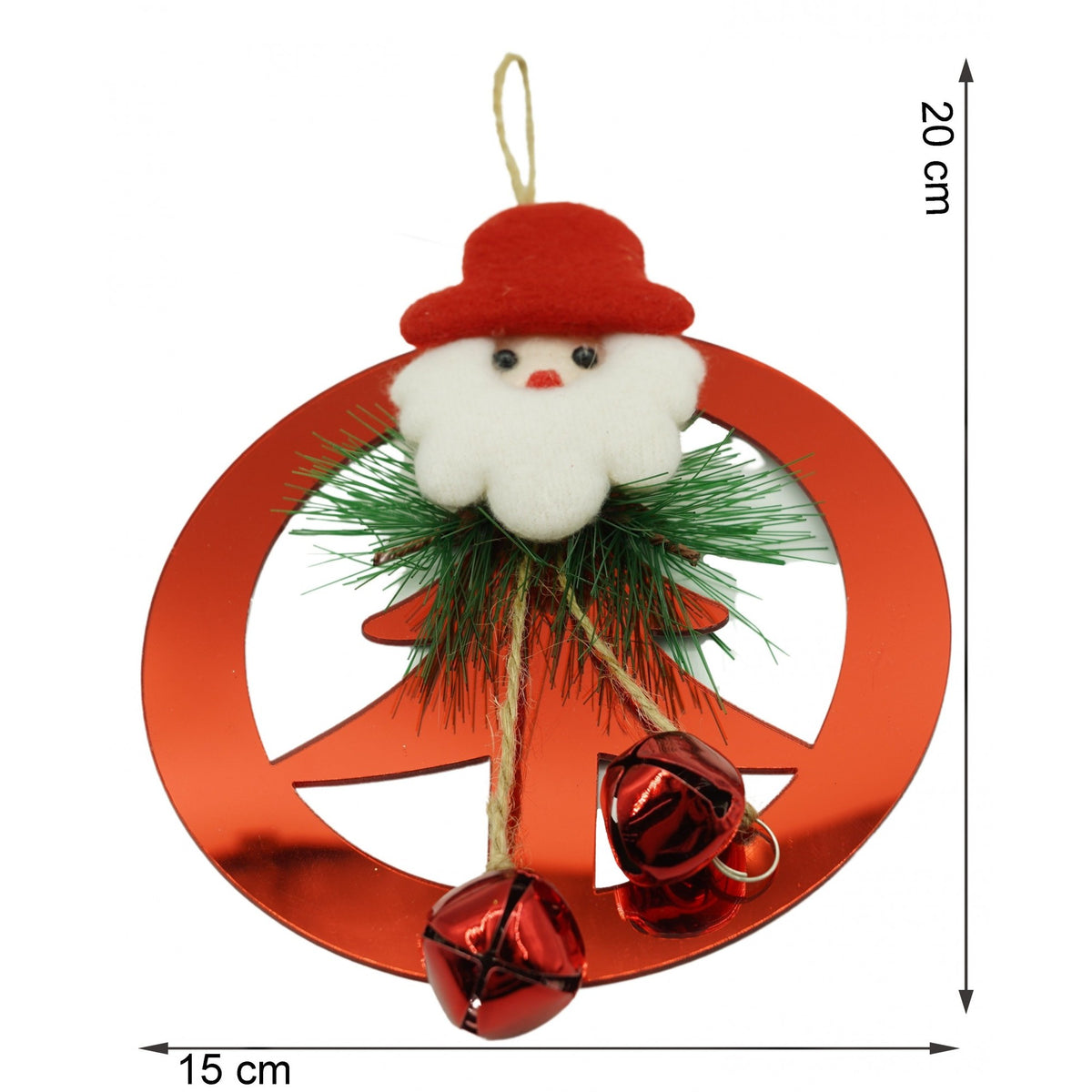 Ornament Brad de Craciun cu Clopotei, Decoratiune Festiva Suspendabila, Acril Rezistent, Rosu Lucios, 15 x 20 cm