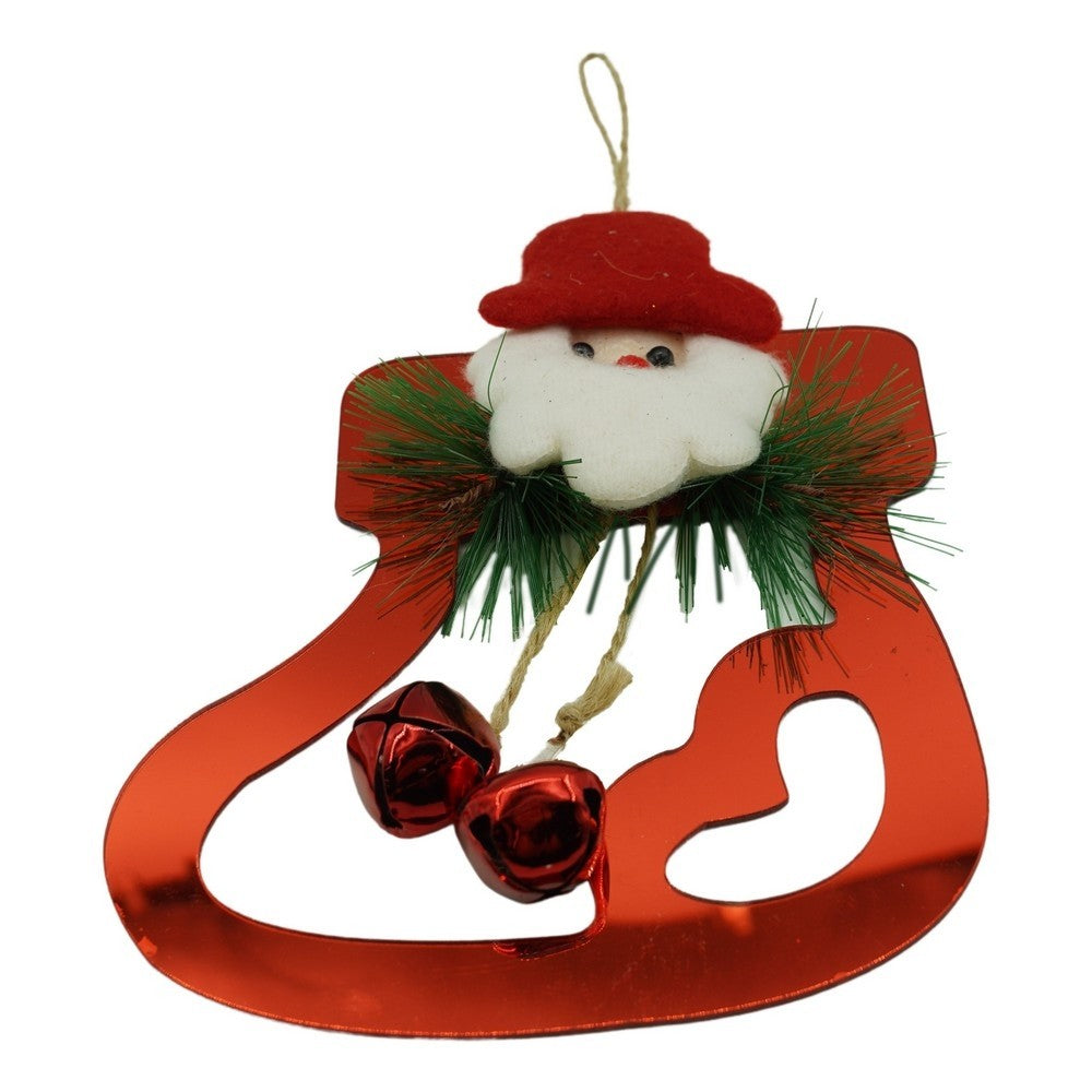 Ornament Brad Crăciun, Formă Gheață cu Clopoței, Finisaj Lucios, Acril Rezistent Interior și Exterior, Roșu, 15 x 20 cm