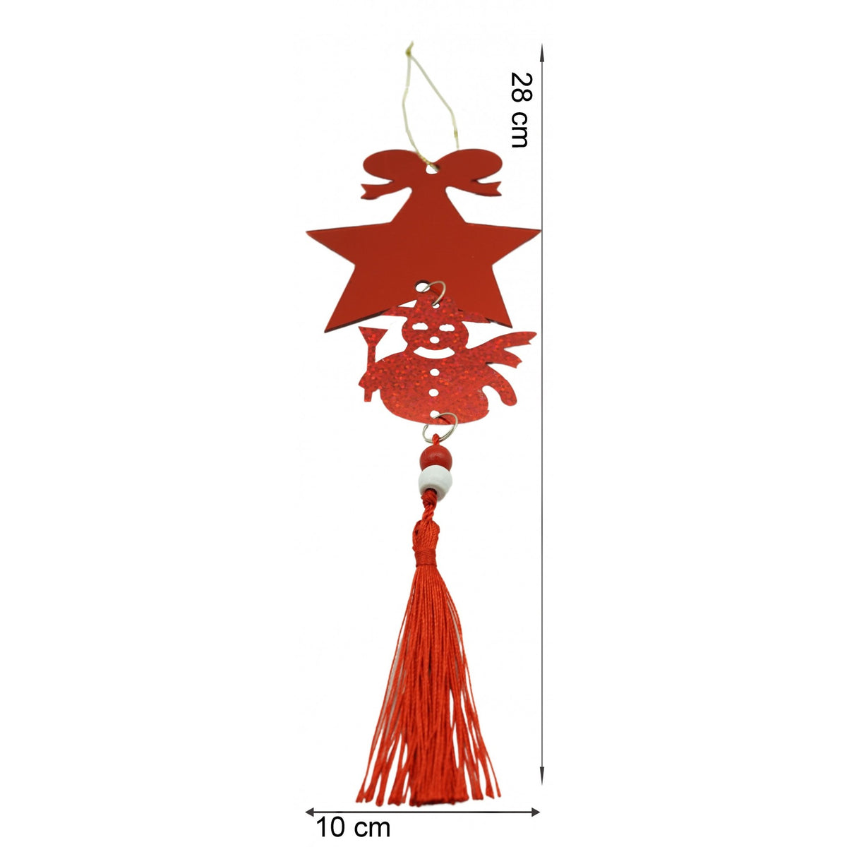 Ornament Brad Crăciun Stea cu Om de Zăpadă, Decorativă, Acril Lucios, Interior și Exterior, Roșu, 10 x 28 cm