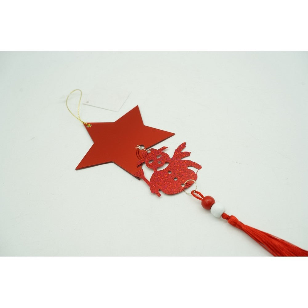 Ornament Brad Stea cu Om de Zăpadă, Decorațiune Luminoasă de Crăciun, Acril Lucios, Interior și Exterior, Roșu, 10 x 28 cm