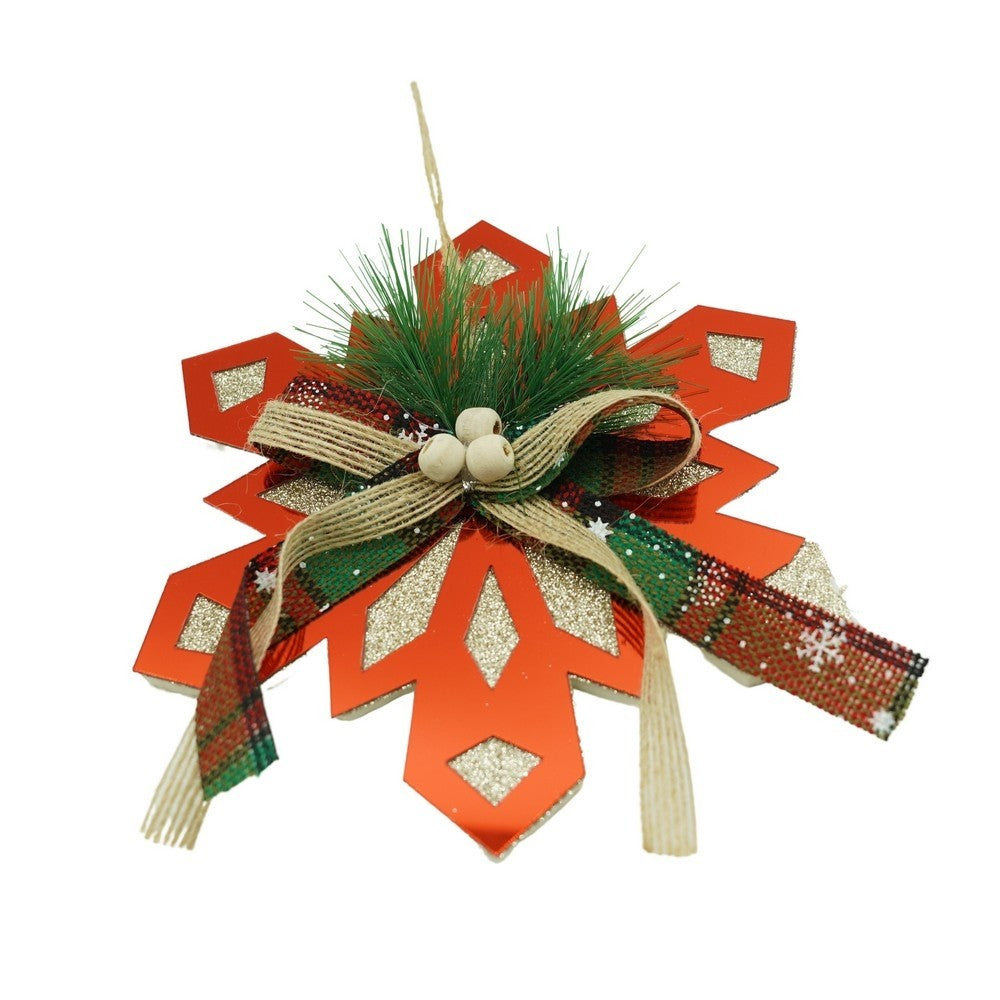 Ornament Brad Crăciun, Fulg de Nea Mare, Finisaj Lucios, Acril Rezistent, Interior și Exterior, Roșu, 15x15 cm