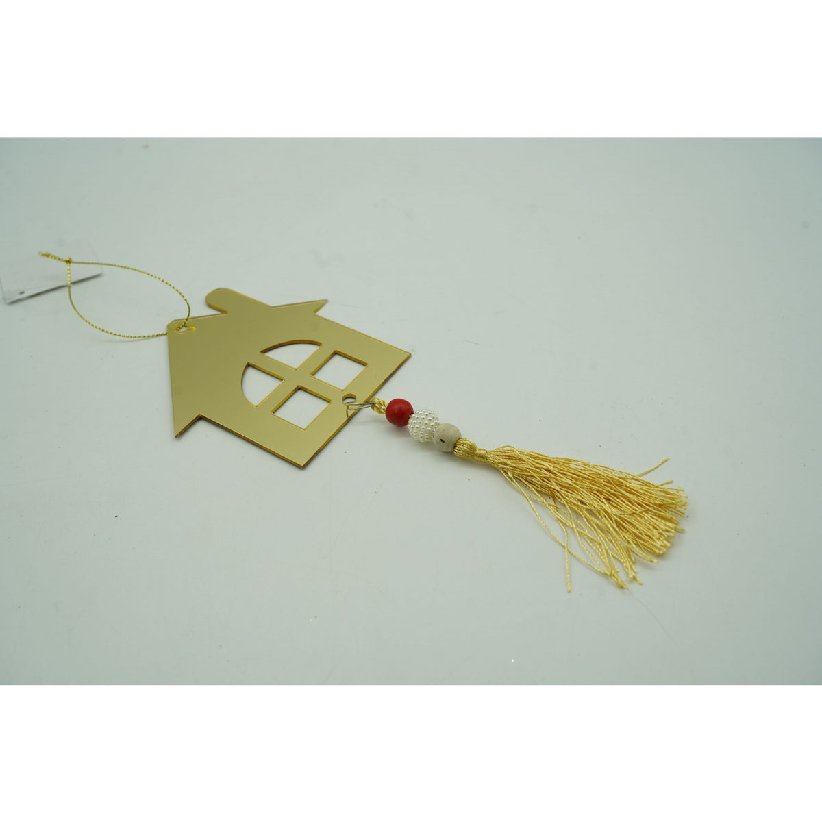 Ornament Brad Crăciun în Formă de Casă, Finisaj Lucios, Acril Rezistent, Interior și Exterior, Auriu, 10 x 25 cm