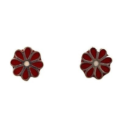 Cercei pentru Copii, Model Margareta, Argint 925 Placat cu Rodiu, Email Rosu, Sistem Inchidere Tip Tortita, Cutie Cadou Inclusa, 1.97 g