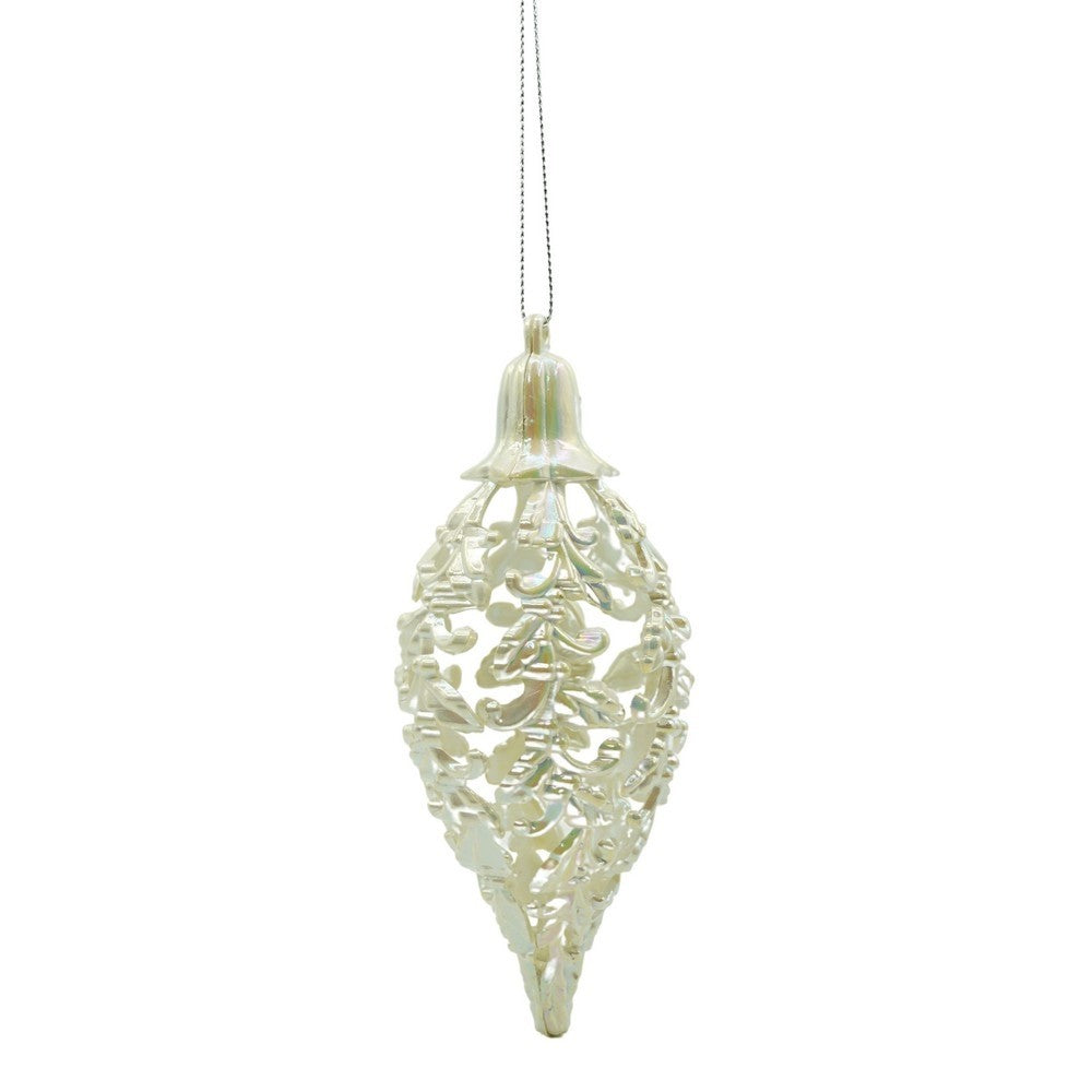 Glob de Crăciun în Formă de Con de Brad, Aspect Perlat, Ornament Suspendabil, Plastic, 6 cm x 15 cm