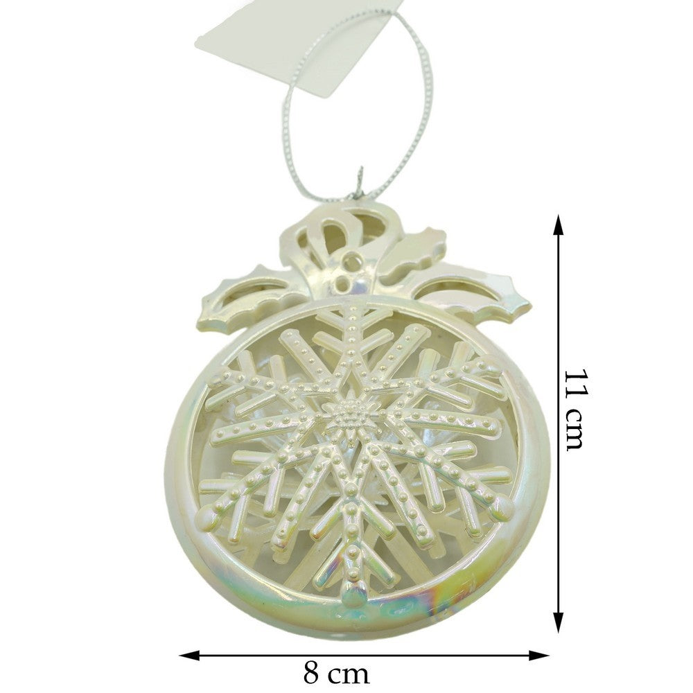 Ornament Brad Crăciun Perlat, Decorațiune Rotundă Suspendată, Plastic Rezistent, Alb, 8 cm x 11 cm