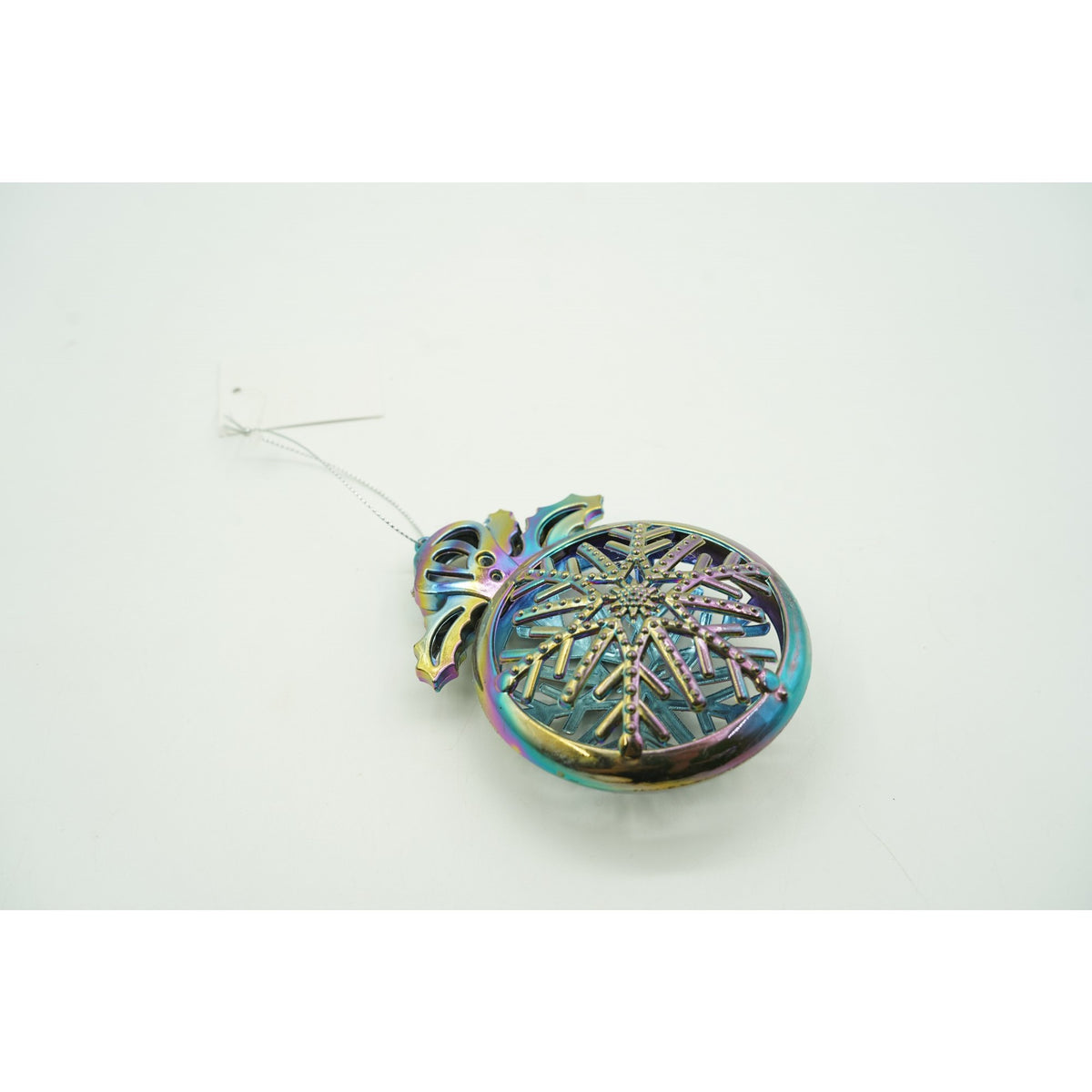 Ornament Brad De Crăciun, Sferă Decorativă Iridescentă, Model Rotund Cu Reflexii, Plastic, 8 x 11 cm