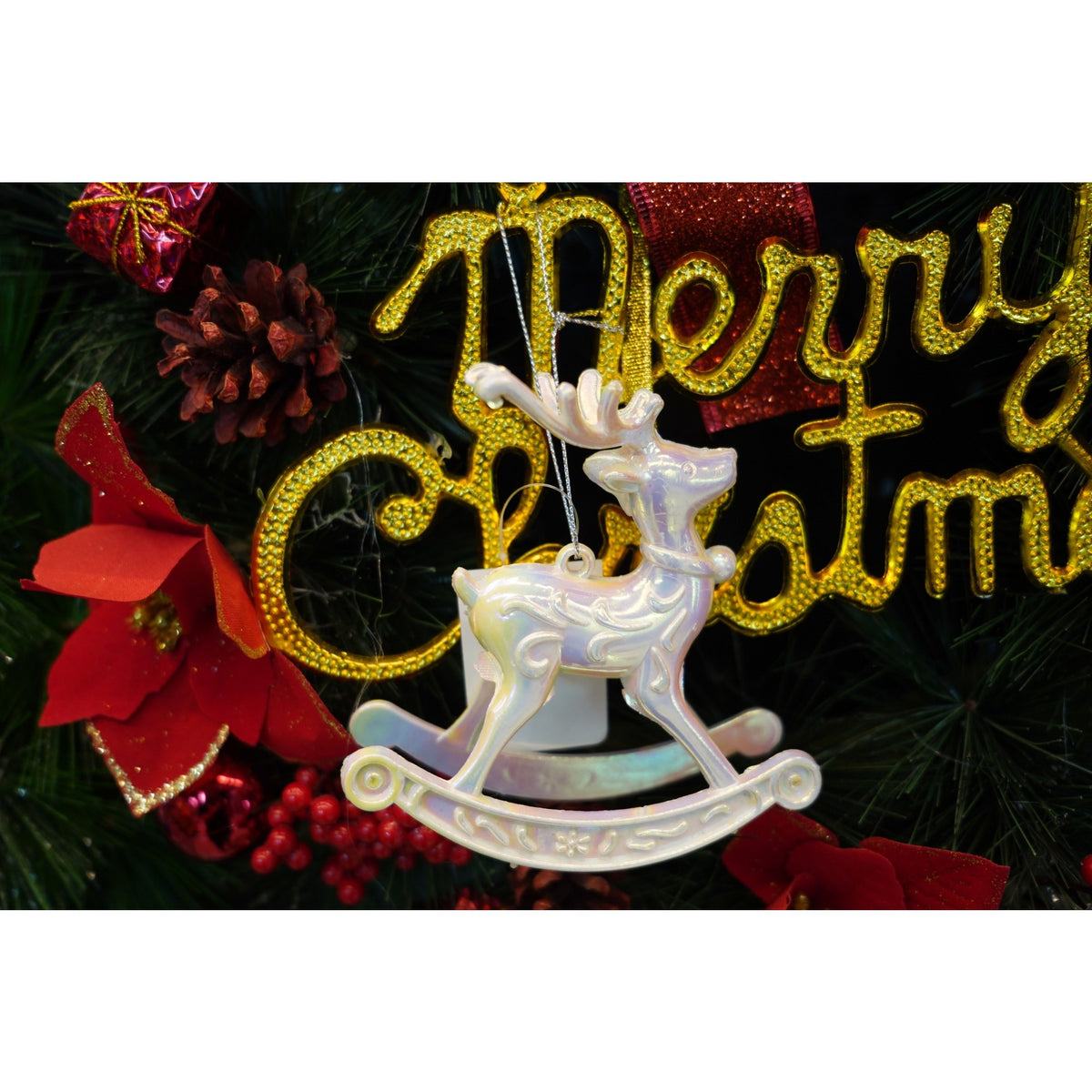 Ornament Brad De Crăciun În Formă De Ren, Finisaj Perlat, Plastic, 11 cm x 11 cm