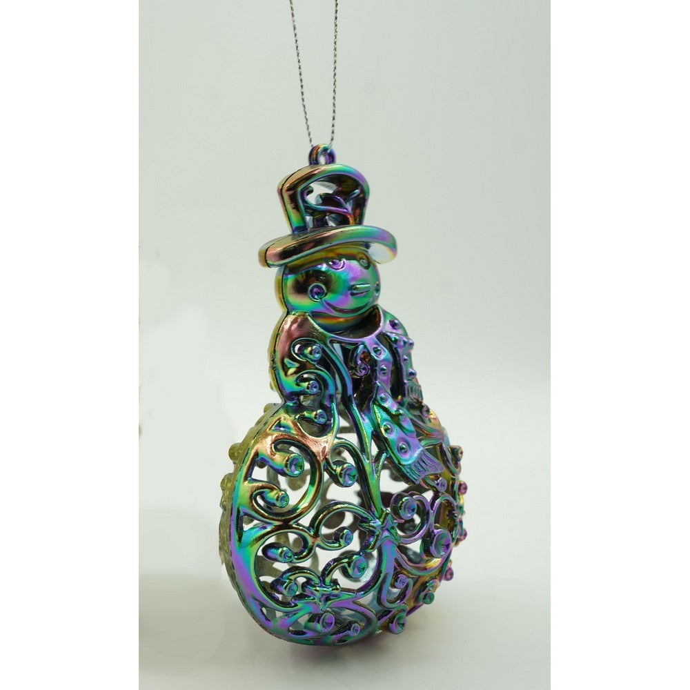Ornament Brad Crăciun, Om de Zăpadă Iridescent, Efect Holografic, Plastic, 8 x 13 cm
