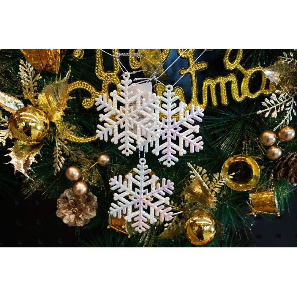 Ornament Brad Crăciun în Formă de Fulg de Nea, Finisaj Perlat, Plastic, 8 x 8 cm