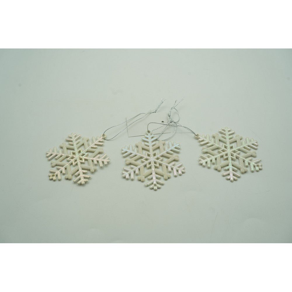 Ornament Brad Crăciun în Formă de Fulg de Nea, Finisaj Perlat, Plastic, 8 x 8 cm