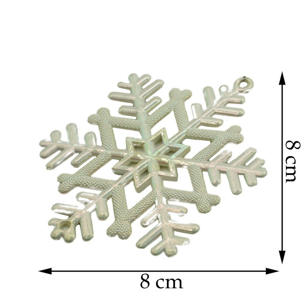 Ornament Brad Crăciun în Formă de Fulg de Nea, Finisaj Perlat, Plastic, 8 x 8 cm