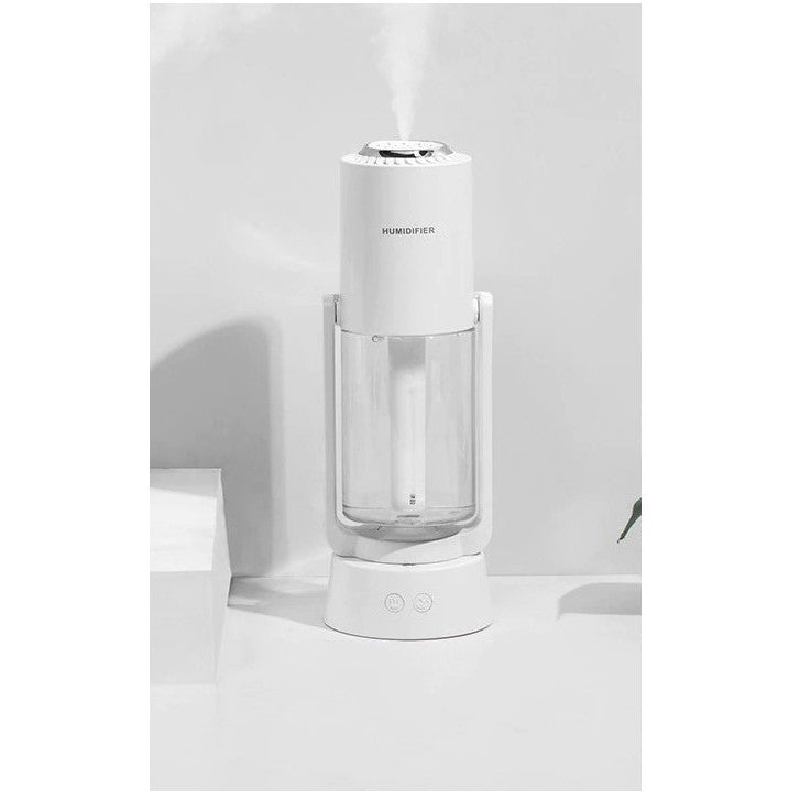 Umidificator si Purificator Aer Ultrasonic Portabil, Functie Ioni Negativi si Difuzor Aromaterapie, Rotatie 360 Grade, Lumina LED 7 Culori, USB, Acumulator 800 mAh, Rezervor 200 ml, Alb