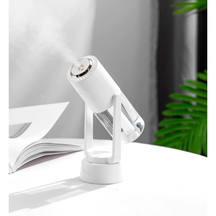 Umidificator si Purificator Aer Ultrasonic Portabil, Functie Ioni Negativi si Difuzor Aromaterapie, Rotatie 360 Grade, Lumina LED 7 Culori, USB, Acumulator 800 mAh, Rezervor 200 ml, Alb