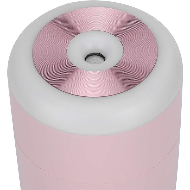 H2O Umidificator Portabil cu Ultrasunete, Difuzor de Aroma si Pulverizare Rece, Silentios, Lumina de Noapte LED 7 Culori, Alimentare USB, Plastic, 350 ml, Roz