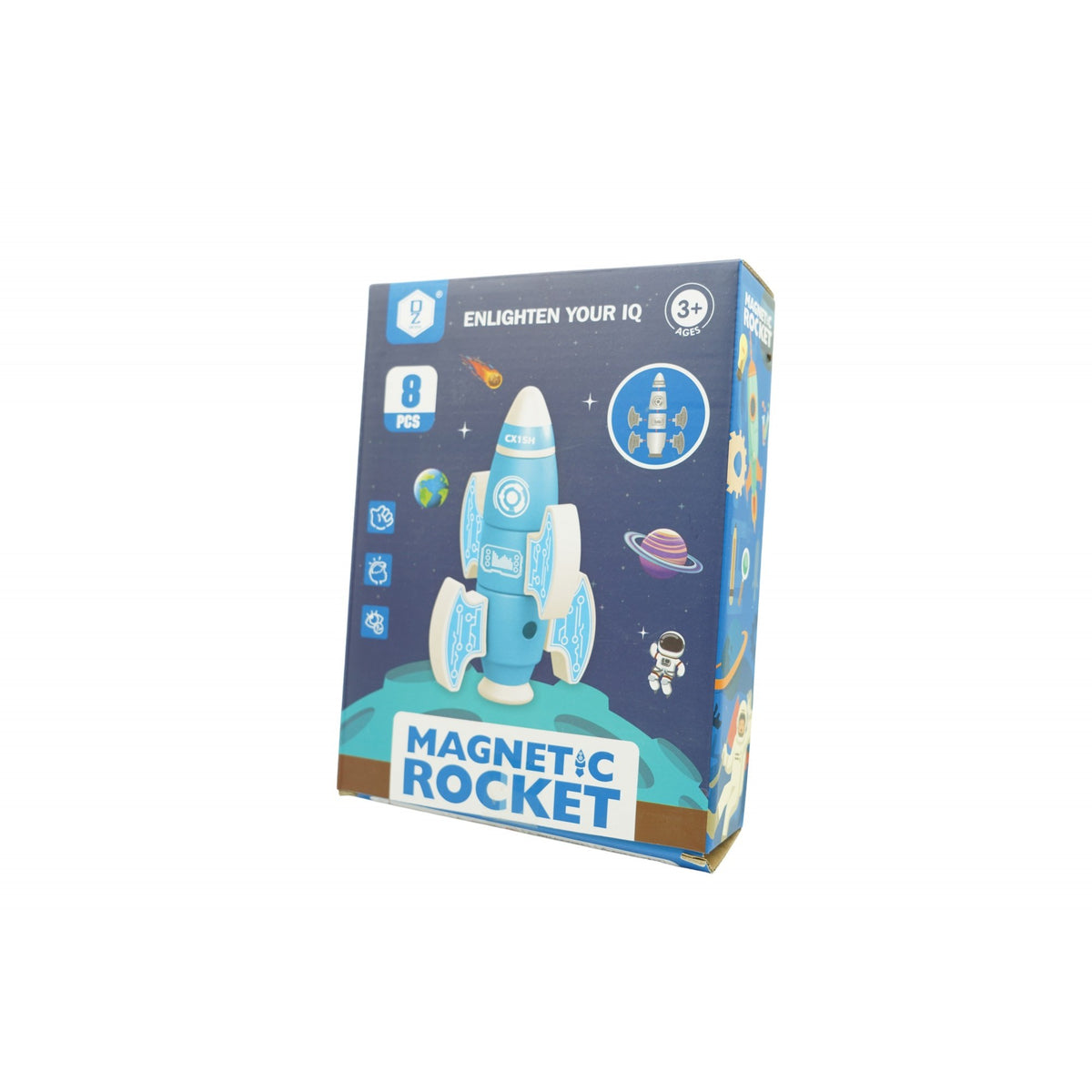 Set Blocuri Magnetice de Construcție, Jucărie STEM Formă Rachetă, Plastic ABS, Cutie Depozitare Inclusă, 8 Piese, Albastru