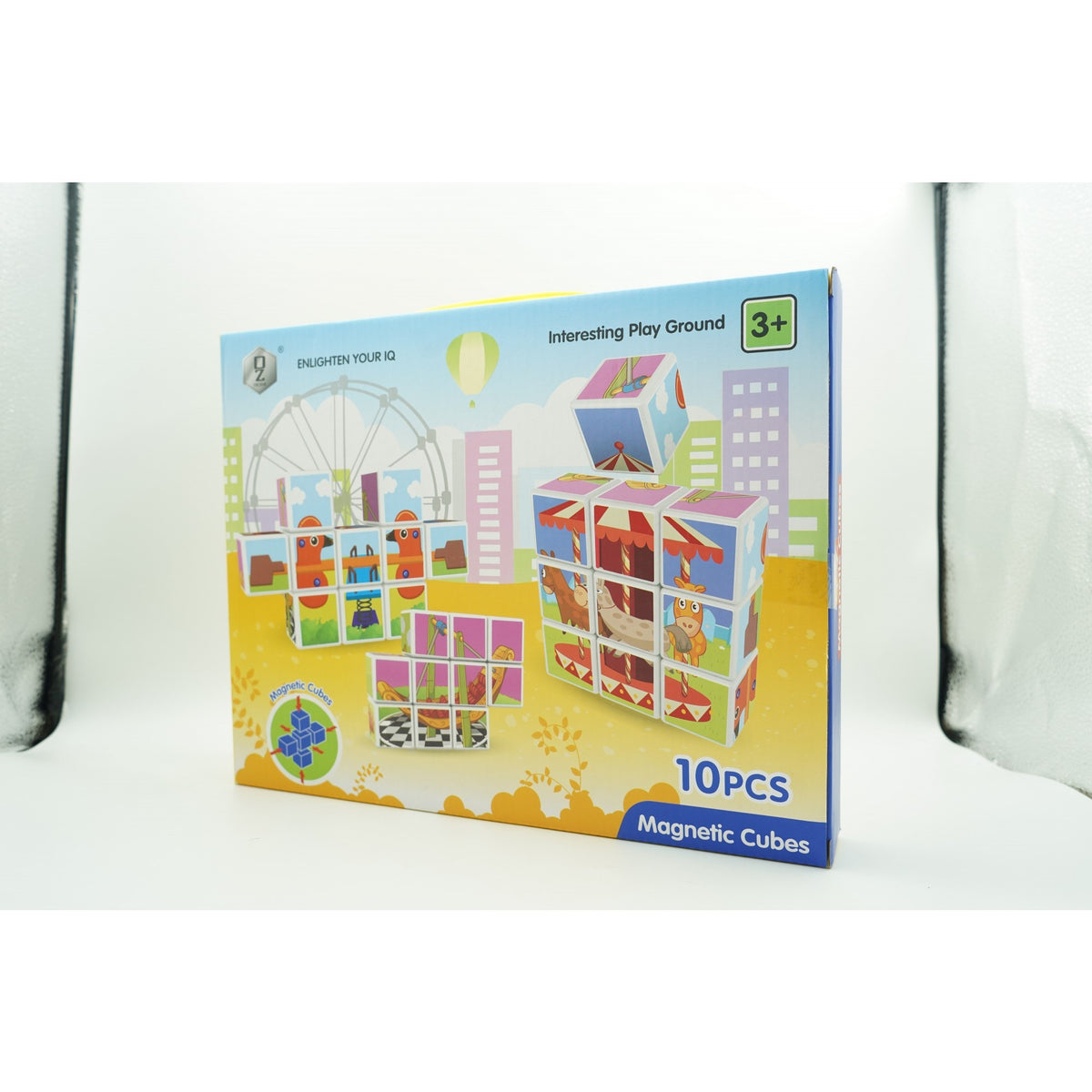Set Cuburi Magnetice de Constructie, Joc Educativ Tip Puzzle Parc de Distractii, Plastic ABS, Cutie de Depozitare Inclusa, 10 Piese, +3 Ani, Multicolor