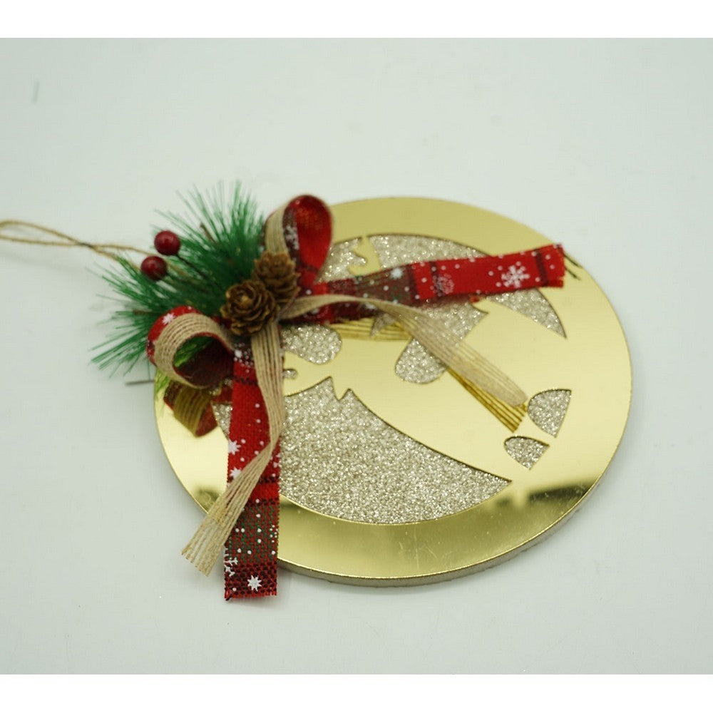 Ornament Brad Crăciun în Formă de Ren, Decorațiune Suspendată Strălucitoare, Acril Rezistent, Interior și Exterior, Auriu, 17 x 17 cm