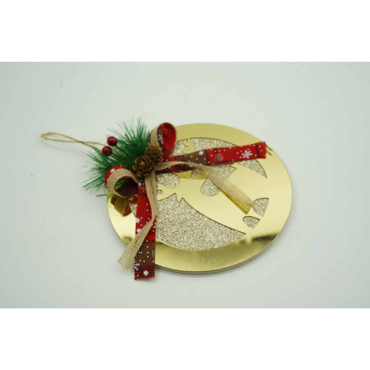 Ornament Brad Crăciun în Formă de Ren, Decorațiune Suspendată Strălucitoare, Acril Rezistent, Interior și Exterior, Auriu, 17 x 17 cm
