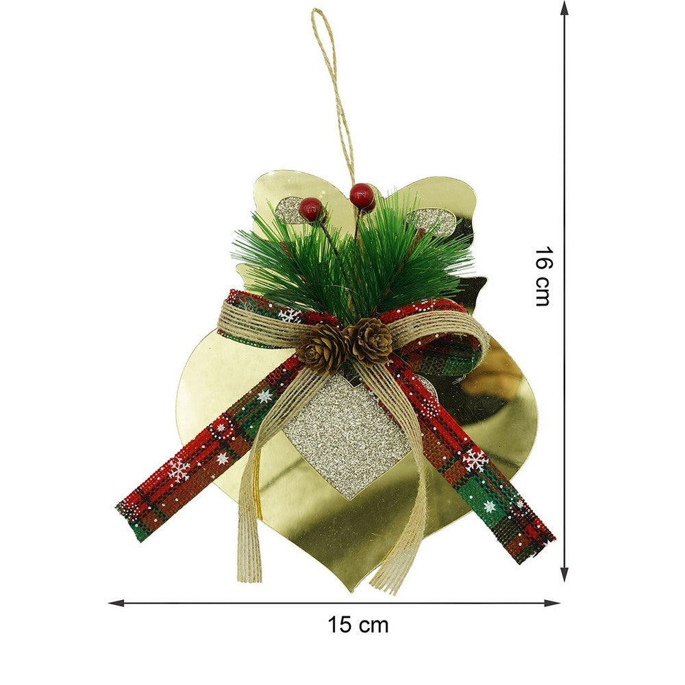 Ornament Brad de Craciun, Inima Decorativa Gigant, Finisaj Auriu Lucios, Material Acrilic Rezistent, Utilizare Interior si Exterior, 15 x 16 cm