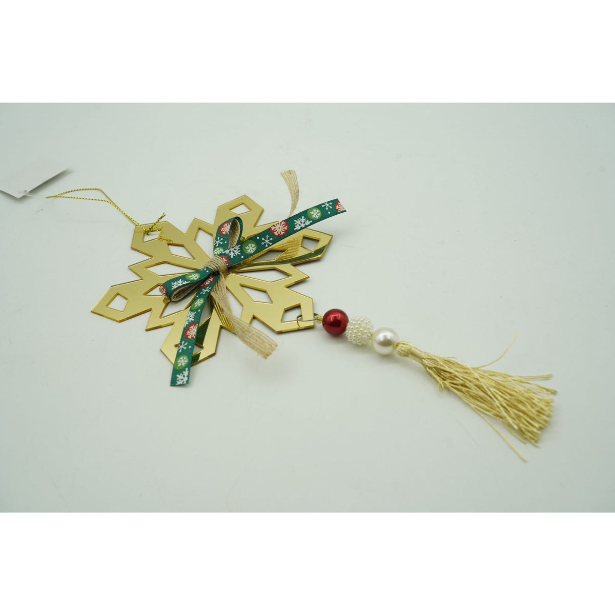 Ornament Brad Crăciun Fulg de Nea Gigant, Finisaj Lucios, Acril Rezistent, Interior și Exterior, Auriu, 16 x 30 cm