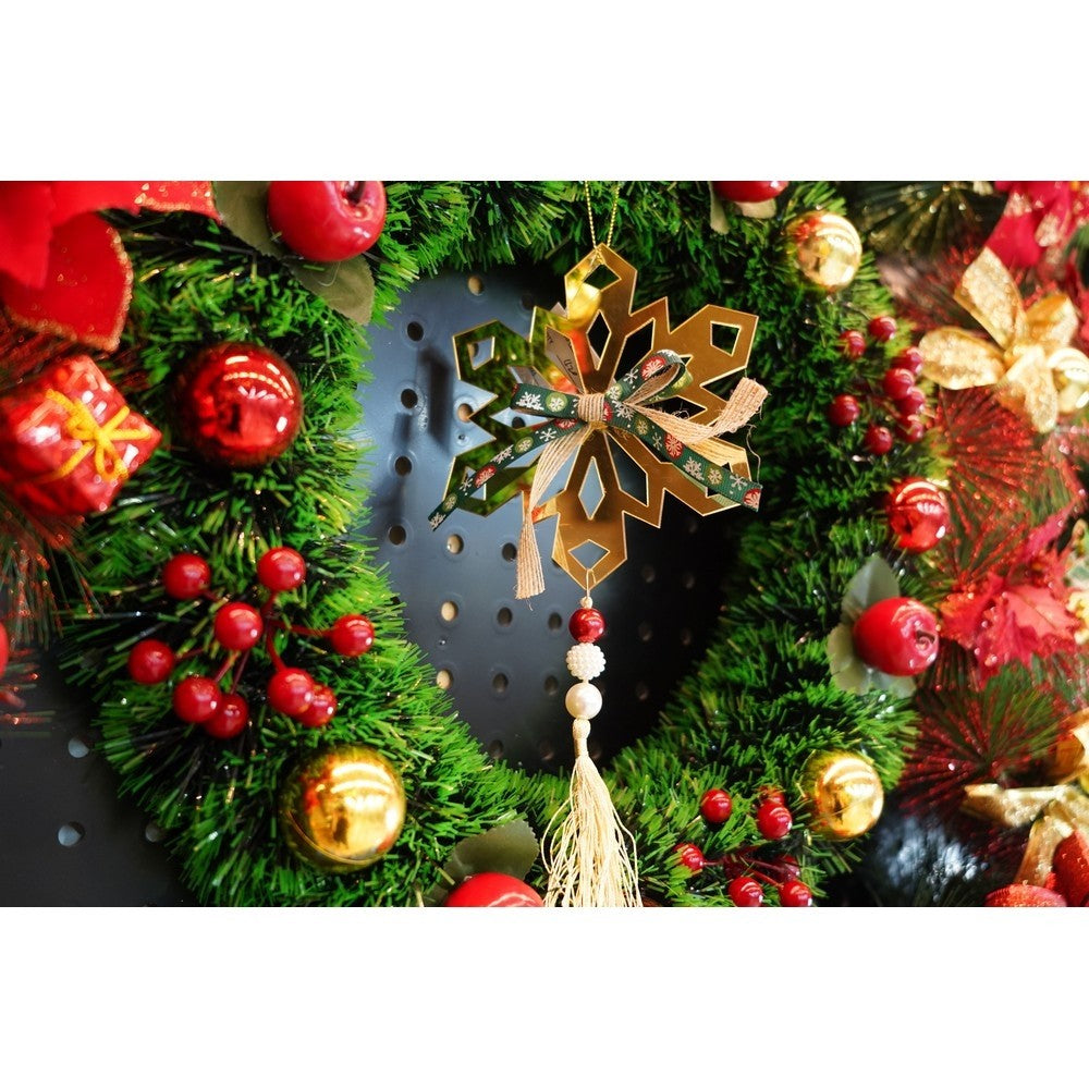 Ornament Brad Crăciun Fulg de Nea Gigant, Finisaj Lucios, Acril Rezistent, Interior și Exterior, Auriu, 16 x 30 cm