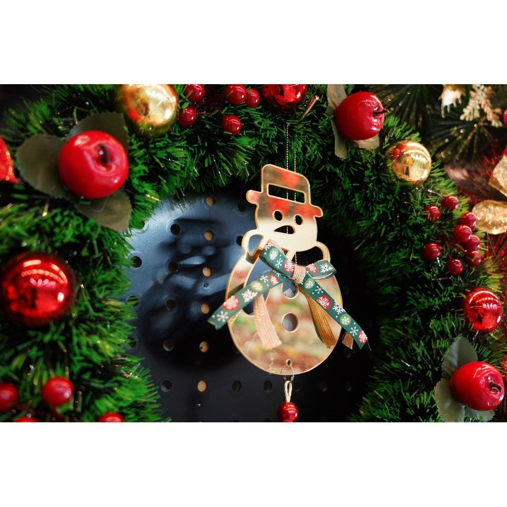 Ornament Brad Crăciun Om de Zăpadă, Decorativ, Efect Lucios, Acril, Auriu, 14x30 cm