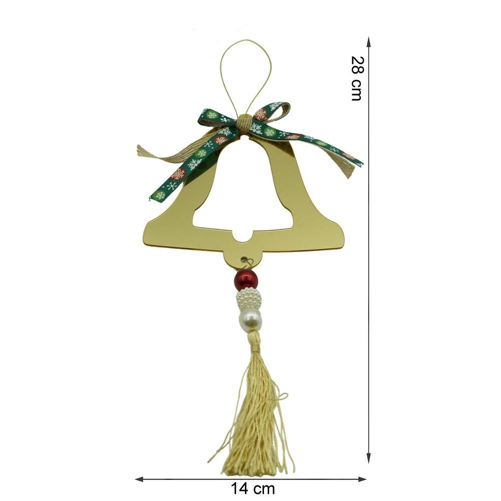 Ornament Brad Crăciun, Clopoțel Gigant Decorativ, Finisaj Lucios, Acril Rezistent, Interior și Exterior, Auriu, 14 x 28 cm