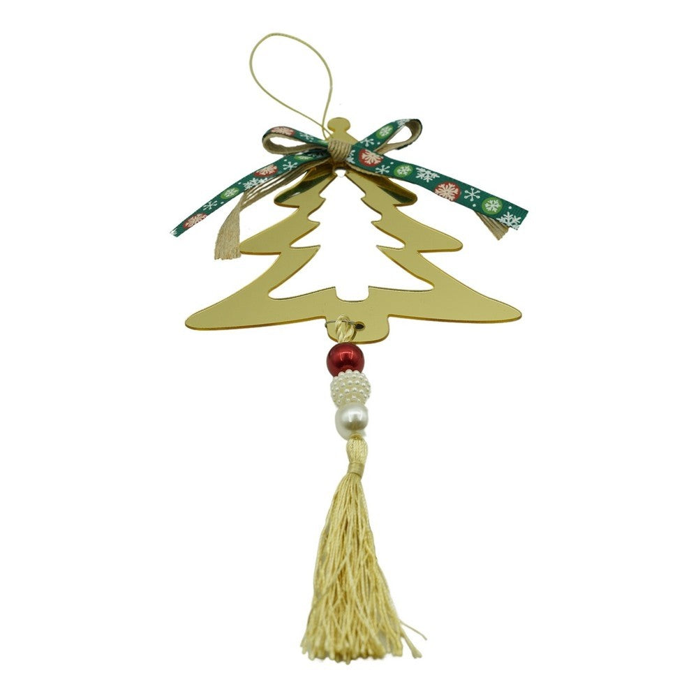 Ornament Crăciun în Formă de Brad, Decorativă pentru Interior și Exterior, Acril Lucios, Auriu, 15 x 28 cm