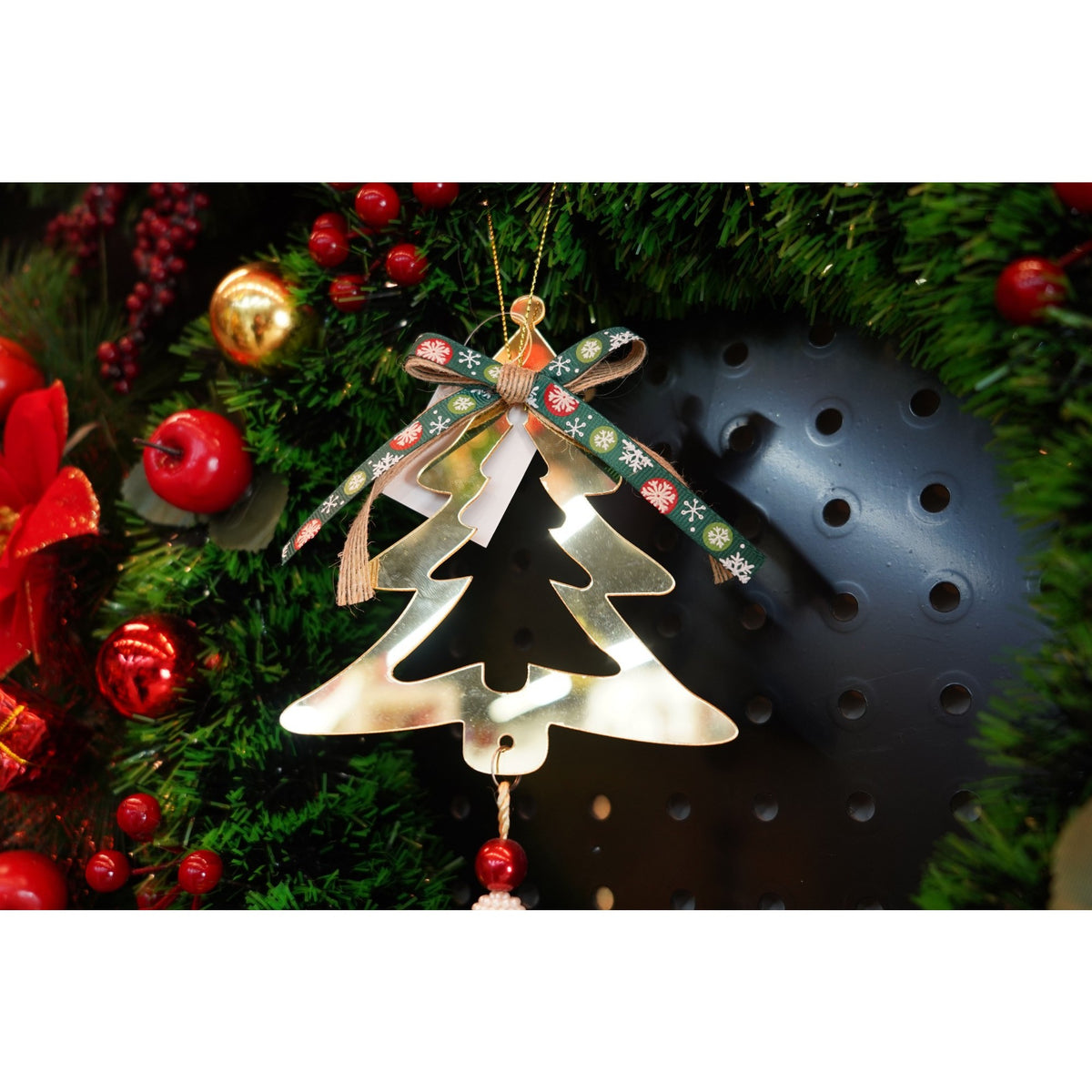 Ornament Crăciun în Formă de Brad, Decorativă pentru Interior și Exterior, Acril Lucios, Auriu, 15 x 28 cm